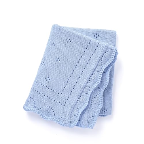 Loyfoky Cellular Blanket Baby 100% Luxury Cotton Soft & Cozy for Boy Girl Newborns Swaddle,Nursery,Pram,Cot,Blue 100x80cm