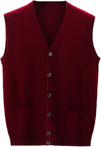 Mens Wool Vest Cardigan Solid Pocket Knitted Sweater Waistcoat