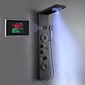 ROVATE LED Shower Panel Tower System with Rainfall Mist Shower Head, Matte Black 6-in-1 Shower Tower with Jets and Handheld and Digital Temperature Display, High Pressure Shower Column with Tub Spout