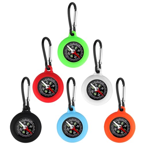 6 STK Kompass Kinder Kompas Outdoor Compass mit Karabinerhaken Taschenkompass,Funktioneller Kompass Schlüsselanhänger Kinderkompass Survival Ausrüstung Peilkompass für Outdoor Camping Wandern Reisen