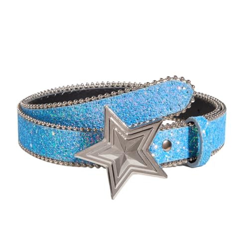Womens Fashion Sequined Belt Five Pointed Star Buckle Belts With Beaded Trim Glittering Hiphop Waistband For Jeans Pants