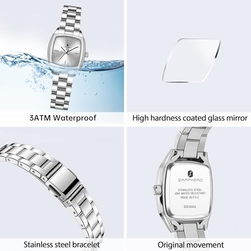 Image of Sapphero Ladies Watch Easy to Read Wristwatch, Women's Quartz Watch with Stainless Steel Strap, 5 ATM Waterproof, Classic Elegance Women Business Waterproof Watch