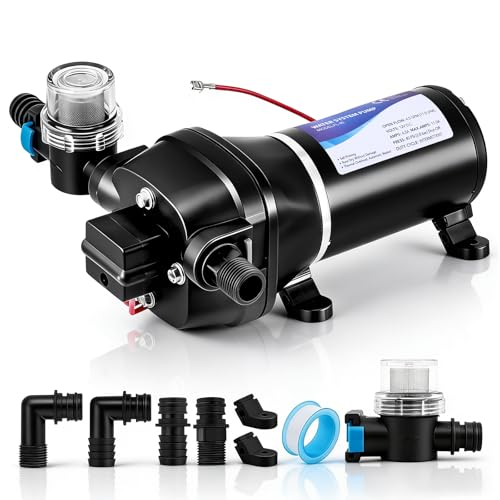 Bomba de agua de 12 V, 17 l/min, 3,1 bar, bomba de membrana autocebante con interruptor de presión robusto y filtro de aspiración para caravanas, barcos, lavado, riego, circulación
