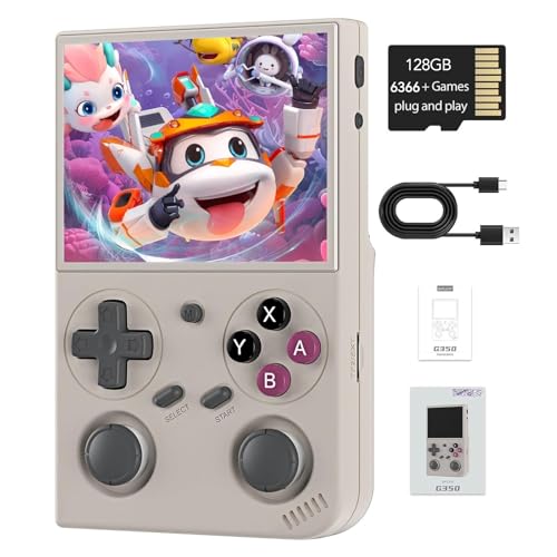 NexaSymphy Consola de juegos de mano retro G350: 2025 con pantalla IPS de 3.5 pulgadas, sistema operativo Linux integrado, consola de videojuegos retro de 6300 juegos clásicos, tarjeta TF de 128 G
