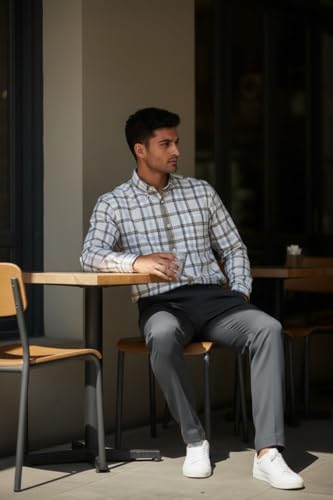Image of JHABAK'S Cotton Blend Unstitched Checkered Fabric for Men - 2.35m Shirt Piece / 3m Kurta Piece - Width 36 Inches