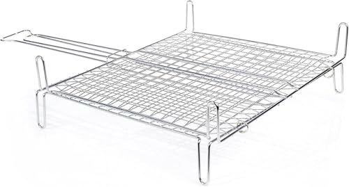 Griglia Barbecue Doppia a Rete Bombata con Piedi in Filo di Acciaio Cromato, Graticola Resistente e Versatile per Grigliate Perfette (27x27 cm)