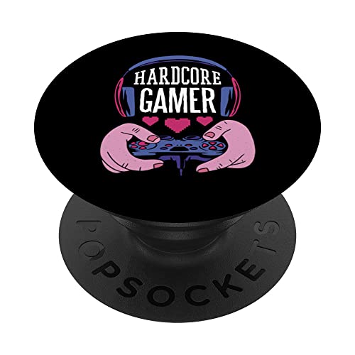 Hardcore Gamer Gaming Video Game Player Nerd Geek Gamer PopSockets Swappable PopGrip, Black