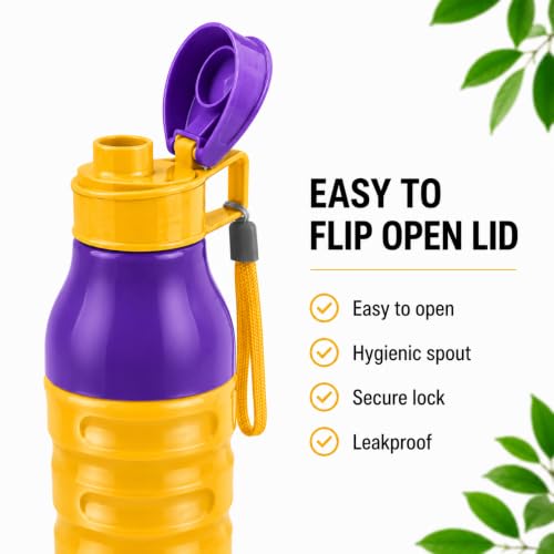 Image of CELLO Puro Steel-X Delta 900 PU Insulated Water Bottle for Office 705 ml Yellow | Wide Mouth Easy to Carry with Strap Leak Proof Flip Top Lid Inner Steel Water Bottle for School Kids, College & Travel