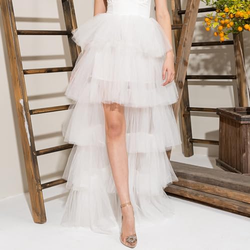 Women's Layered Tulle Long Skirt High Waist Maxi Skirt High Low Hem Tiered Long Skirts for Wedding Party Club3