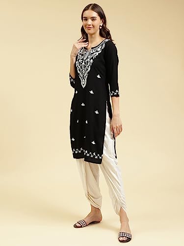 Image of QAZMI Women's Cotton Straight Embroidered Kurti (Aari Work)