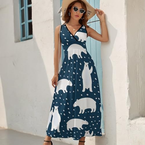 Robe longue d'été sans manches col V et style décontracté - 2