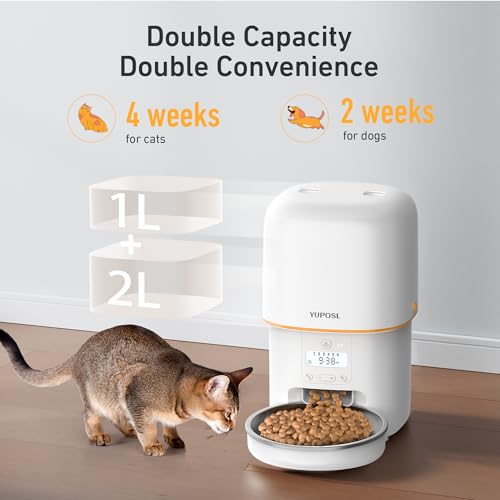 Automatic Cat Feeder, 3L Cat Food Dispenser with Anti-Jam Design, Over 180-day Battery Life, 1-6 Meals Per Day with Stainless Steel Cat Bowl, Keep Dry Food Fresh, Timed Pet Feeder Also for Small Dog by Yuposl - Image 9
