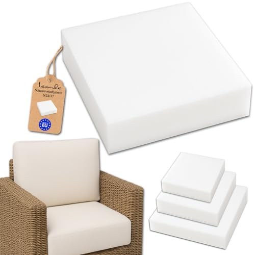 Leanbe Schaumstoffplatte – Polsterschaum Mittelhart N2237 – Schaumstoff Matratze, Möbelschaum, Zuschnitt – Polster Schaum für Sitzbank, Sofa, Palettenmöbel (50 x 50 x 5 cm)