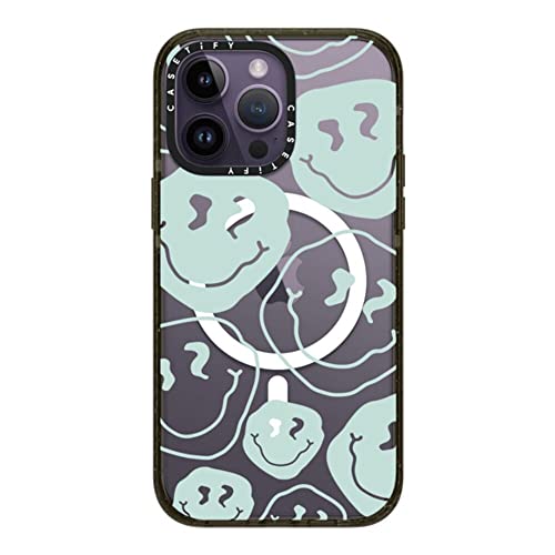 Coque iPhone 14 Pro Max transparente Magsafe Casetify Aqua Smiley noir