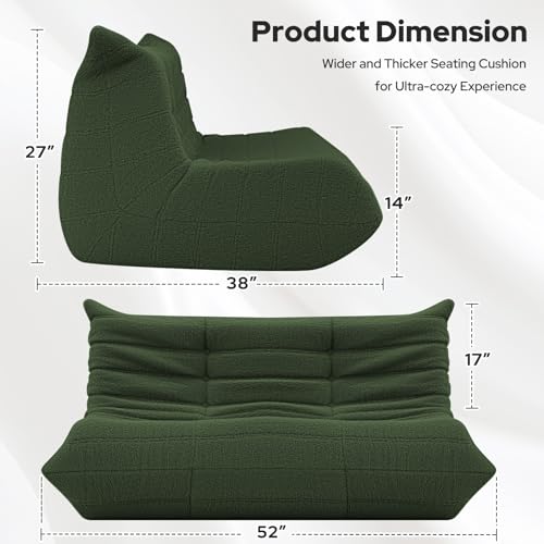 Image of HABUTWAY Bean Bag Chairs Fireside Lazy Floor Sofa,2 Seater,Green | Soft Teddy Fleece 2 Seater Sofa with High-Resilience Foam Filling,Beanbag for Living Room, Bedroom, Office