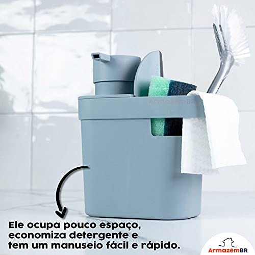 Kit Dispenser Porta Detergente Organizador Utensílios Rodo Bancada Pia Cozinha - Ou - Preto