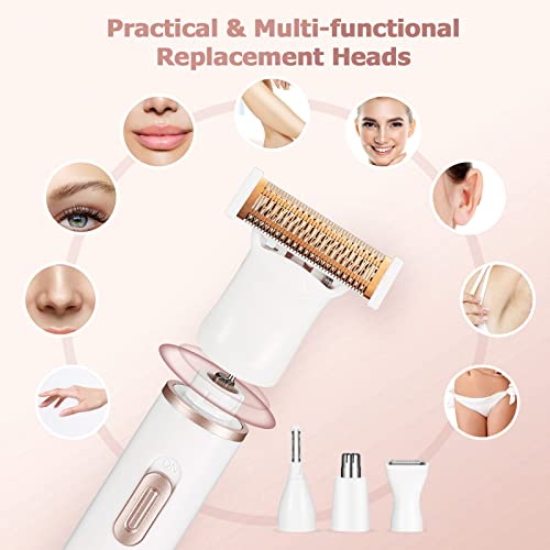 Image of GURELAX Electric Razor Device for women - Painless 4 in 1 Rechargeable hair removal trimmer with Replaceable Heads, upper lip hair remover for women Eyebrow Razor Underarm Hair Removal , Bikini Shaver and Trimmer Hair Remover,Designed to Shave and Contour Womens Sensitive Underarm Area, Cordless Groomer, Painless for All Skin Types
