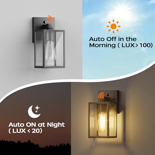 WIHTU Dusk to Dawn Outdoor Lighting Fixtures, Exterior Front Porch Light, Black Sensor Wall Sconce Lamp, Waterproof Wall Lantern, Anti Rust Outside Coach Lights for House, Doorway, Garage