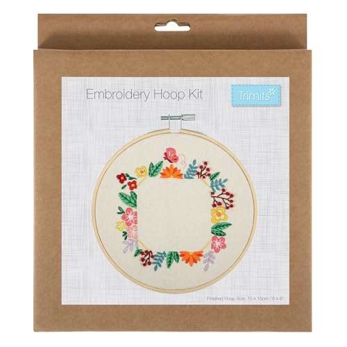 Trimits Embroidery Hoop Kits, 15cm 6” Beginner Starter Set, Includes Bamboo Hoop Threads Cloth Needle Backing & Instructions - Image 2