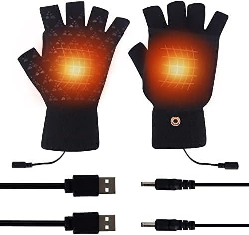 USB Heated Gloves for Women Men Anti-Slip Full&Half Fingerless Gloves Double-Sided Heating Knitting Hands Warmer Winter Gloves for Men Warm Thermal Laptop Gloves, for Work Typing Winter Gift