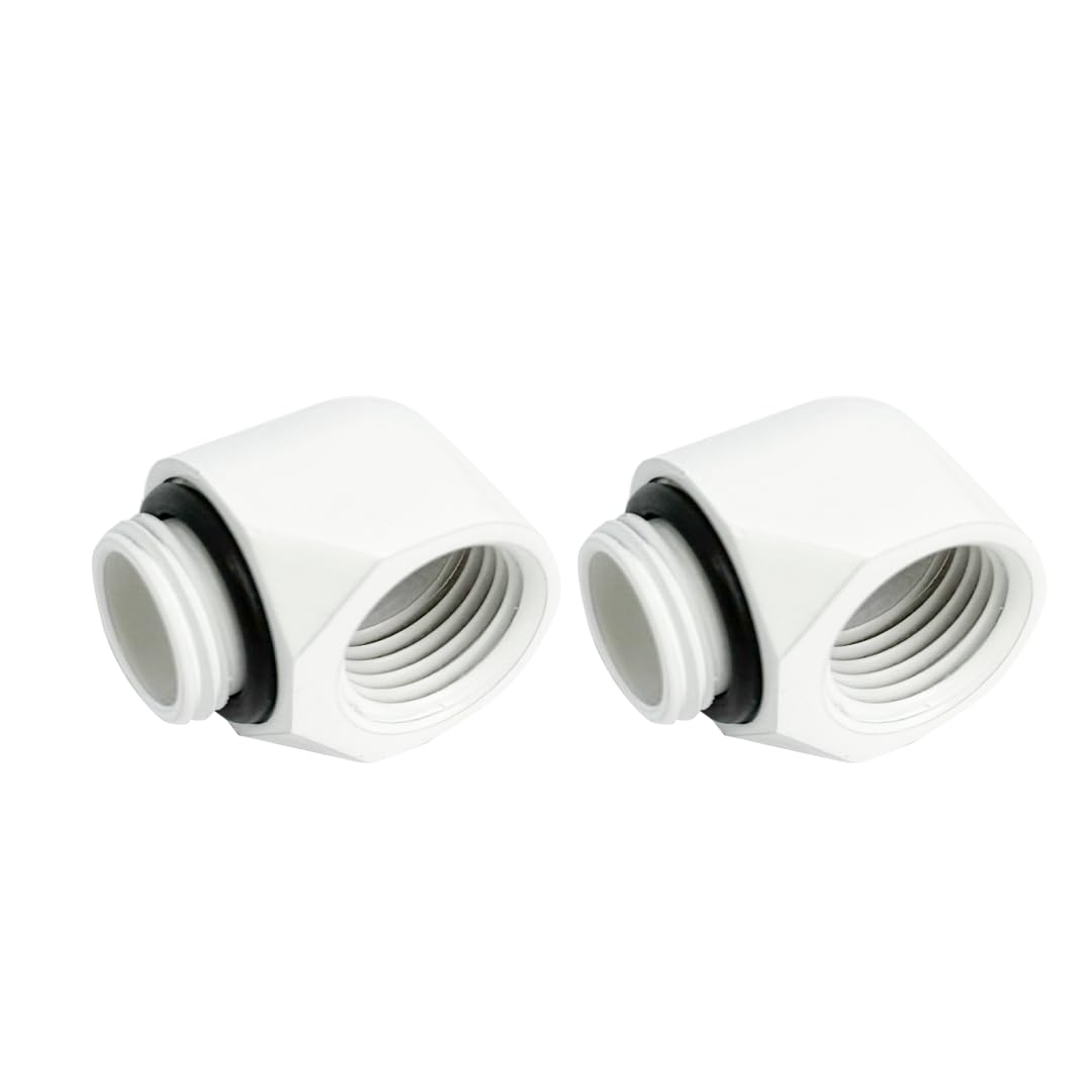 dracaena.io 2-Pack G1/4" Male to Female 90° Angle Elbow Fittings, Brass Water Cooling Connector Adapter for PC Computer Liquid Cooling Loop, Durable Leak-Proof Extender Fitting, White