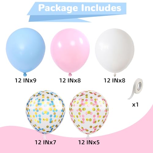 Image of HILAVO Pink and Blue Balloons 12 Inch Gender Reveal Latex Party Balloons | Pastel Light Baby Blue Pink White Balloon Confetti Balloons for Boy or Girl Birthday Bridal Baby Shower Party Decorations