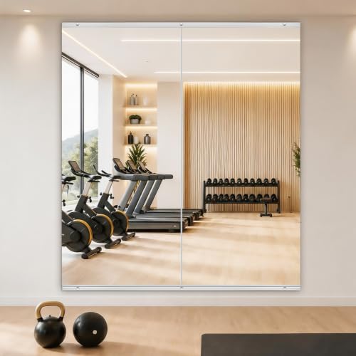 ERZERT Home Gym Mirror 2 Pack Large 47.2x23.6 Inch Frameless Tempered Glass Wall Mirror Full Body Workout and Decorative Mirrors for Home Gym Yoga Dance Studio Garage Exercise Room