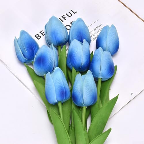 2 bouquet di tulipani realistici per decorazioni per matrimoni e composizioni domestiche, fiori finti splendidamente realizzati (azzurro)