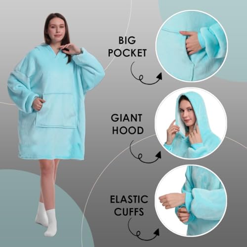 Image of Maharsh Oversized Hoodie Blanket Women Ultra Plush Fleece with Soft Sherpa Reversible Warm Cosy Comfy Wearable Hooded Giant Sweatshirt Throw for Girls Adults Men Boys Kids Big Pocket