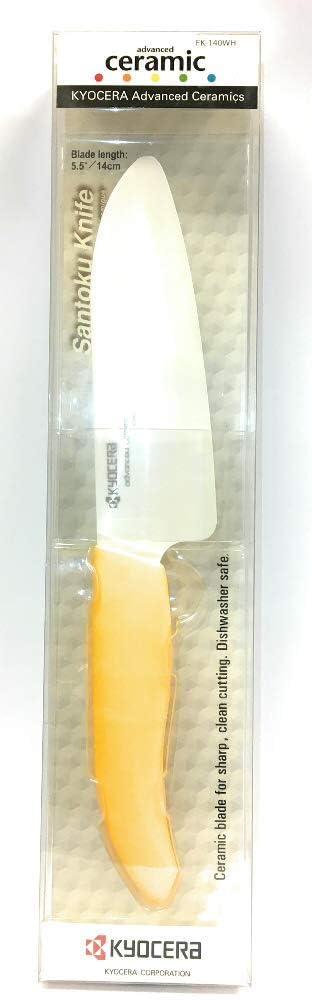 Kyocera’s Revolution Series 5.5” Ceramic Santoku Knife, Chef Knife For Your Cooking Needs, Yellow Handle, White Blade
