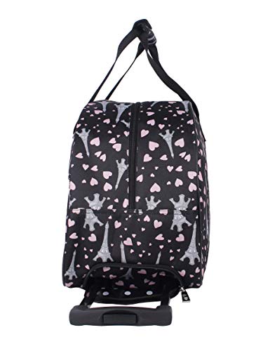Betsey Johnson Designer Carry On Luggage Collection - Lightweight Pattern 22 Inch Duffel Bag- Weekender Overnight Business Travel Suitcase with 2- Rolling Spinner Wheels (Paris Love)
