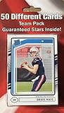 New England Patriots 50 Card Factory Sealed Team Gift Lot Featuring Drake Maye 2024 Donruss Rated Rookie Card #379 and 49 Other Assorted Patriots Cards