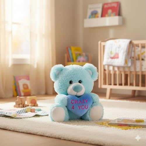 Image of DearJoy Teddy Bear with Message on a Heart Blue 30 cm