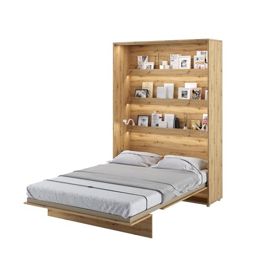 MEBLINI Schrankbett Bed Concept - Wandbett mit Lattenrost - Klappbett mit Schrank - Wandklappbett - Murphy Bed - Bettschrank - BC-01-140x200cm Vertikal - Artisan Eiche