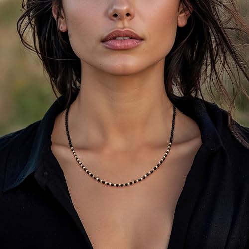 Ross-Simons 3mm Onyx and 10kt Yellow Gold Bead Necklace2