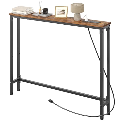 HOOBRO 39.4 Inch Narrow Console Table with Power Outlets, 5.