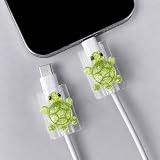 2 Pcs Charger Protector, 3D Sparkling Cable Protector and Cord Saver for Phone Charging Cords, USB-C and Lightning Cable Bite Guard, Turtle Flexible Cord Cover Accessories, Green