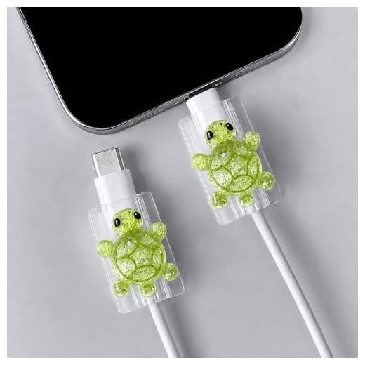 2 Pcs Charger Protector, 3D Sparkling Cable Protector and Cord Saver for Phone Charging Cords, USB-C and Lightning Cable Bite Guard, Turtle Flexible Cord Cover Accessories, Green