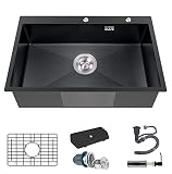 Black Kitchen Sink, Stainless Steel Topmount Bar Sink 33x22x9 Inch Single Bowl Drop In Kitchen Sink