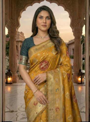 Image of C J Enterprise Women's Pure Soft Silk Saree With Blouse Piece For Wedding (Diamond-Patola)