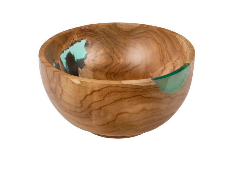 Belhome Saladier rond 28 cm en bois massif de teck et résine bleu - MERLIN