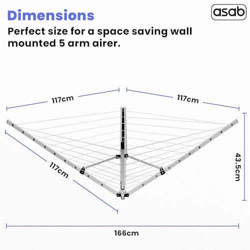 ASAB 5 Arm Retractable Wall Mounted Rotary Washing Line Outdoor 26 Metre Rotary Line Folding Cloth Heavy Duty Rotary Airer Outdoor Clothes Dryer with Adjustable Height Easy to Assemble Airer - Image 9