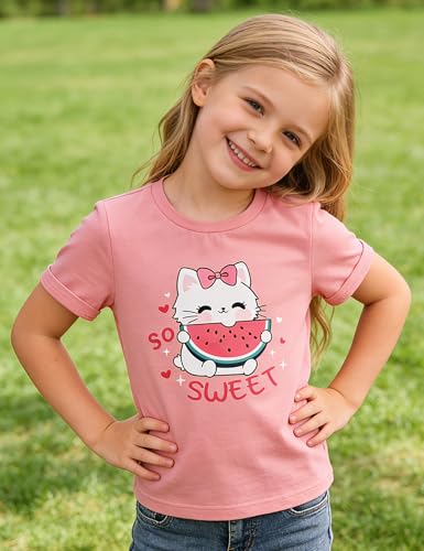 Image of Toddler Girls Clothes T-Shirt Short Sleeve Graphic Tee Cartoon Dinosaur 2-6T Girl Shirt Summer
