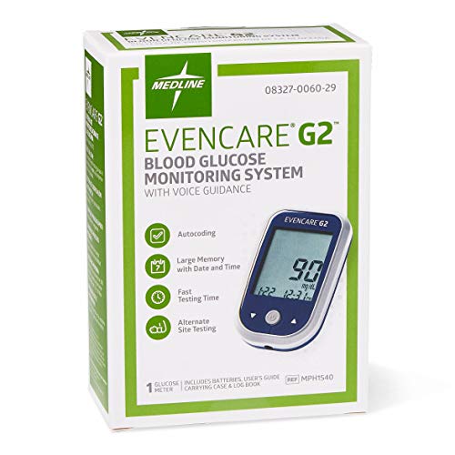 Medline EvenCare G2 Blood Glucose Monitoring Meter, Self-Testing Diabetic Care, 6 Sec Results, Batteries, Guide, Carrying Case, Logbook, Voice Assistance - Image 3
