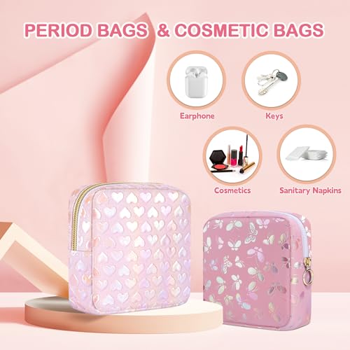 Image of Likesing Period Bag Pouch, Leather Sanitary Napkin Storage Bag for Girls Womens, Portable Sanitary Napkin Period Pad Pouch Bag for Purse (Pink-3D Love)