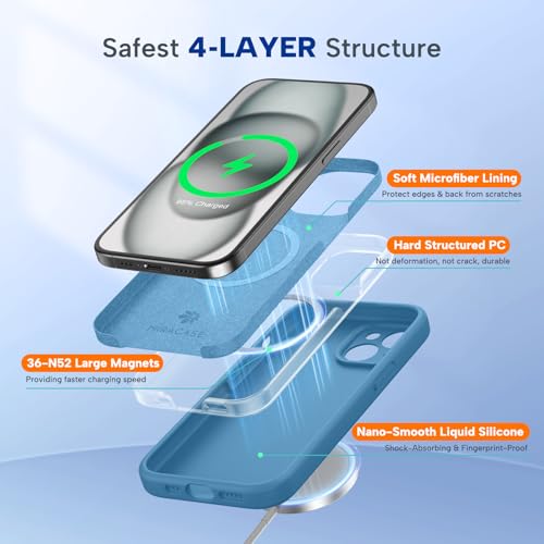 Image of Miracase Magnetic for iPhone 15 Plus Case, [Soft Anti-Scratch Microfiber Lining], Compatible with MagSafe, Liquid Silicone Shockproof Drop Protection Phone Case for 15 Plus, Capri Blue