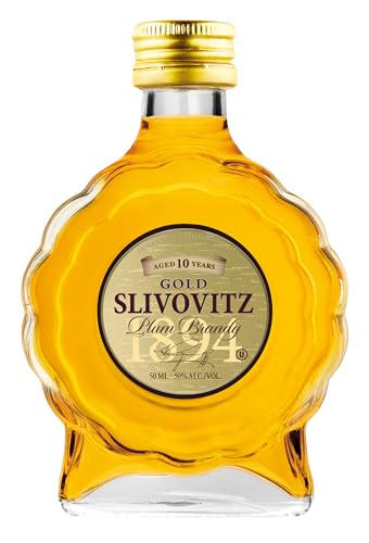R. Jelinek Gold Slivovitz Plum Brandy - Aged 10 Years for Exceptional Smoothness, Distilled from Hand-Selected Ripe Plums, 50% ABV, 100 Proof - 5cl miniature