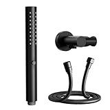 Wassersparender Duschkopf mit Schlauch Halterung,Mit zwei Strahlarten (Regen und Intensiv),Runder Handbrausekopf,Pflegeleichte Silikondüse,Schwarz,Handbrause + Schlauch + Halterung