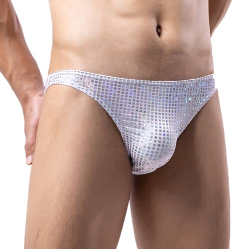 SEAUR - SEAUR Mens Shiny Bikini Underwear - Low Rise Metallic Glitter Briefs, White, Size M - Best Deal on Amazon