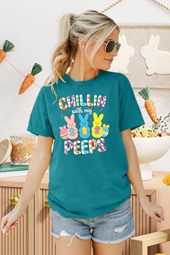Image of LAZYCHILD Women Easter Teacher Shirts: Funny Treat All with Kindness T-Shirt Bunny Rabbit Tee Tops